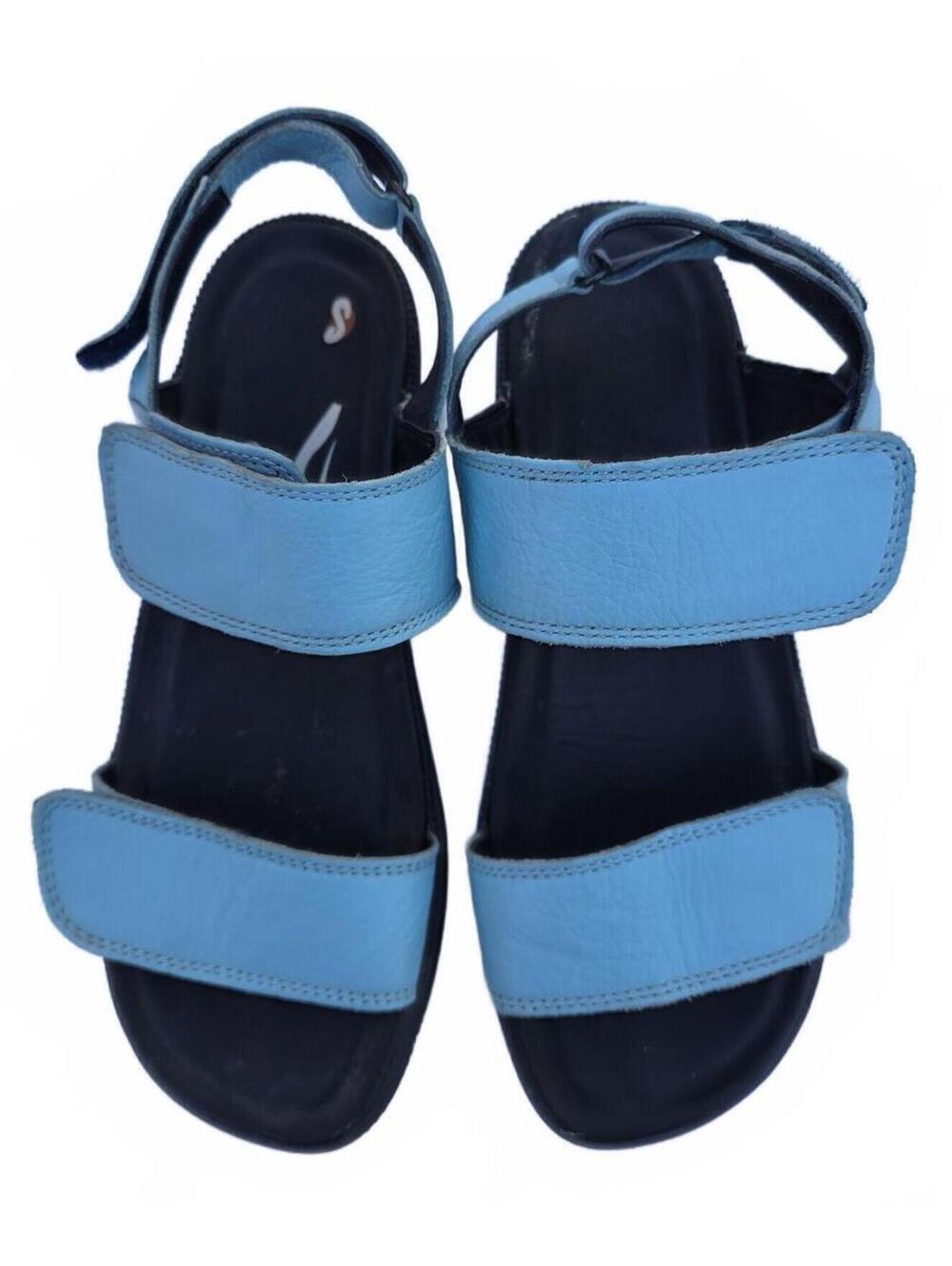 Softinos Malibu Blue Leather Sandals With Velcro Straps Size 39